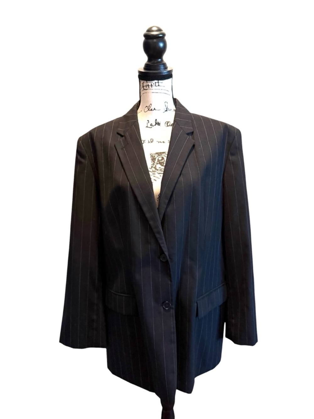 LRL Lauren Ralph Lauren Womens Wool Blazer Jacket Black Pinstripe Size 18W NWOT